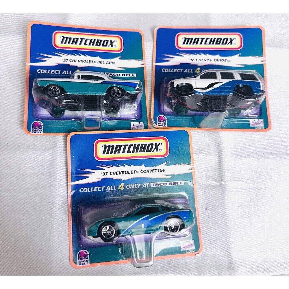 1999 3 Matchbox Taco Bell 1957 Chevy Belair‎ Tahoe Corvette